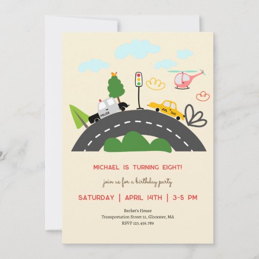 Auto's en voertuigen op de weg jongen verjaardag kaart (Voorkant)