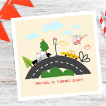 Auto's en voertuigen op de weg jongen verjaardag