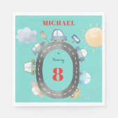 Auto's en voertuigen op de weg jongen verjaardag servet (Voorkant)