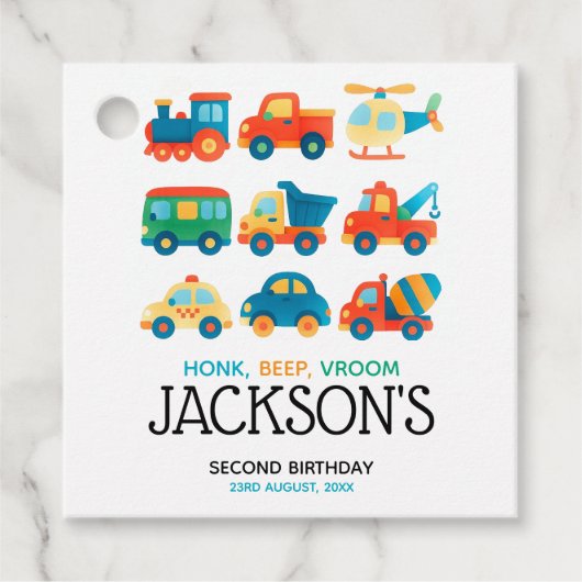 Auto's en vrachtwagens Verjaardag Bedankjes Labels (Voorkant)