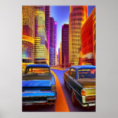 Auto's in de stad | AI Art Poster (Voorkant)