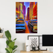 Auto's in de stad | AI Art Poster (Thuiskantoor)