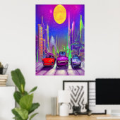 Auto's in de stad | AI Art Poster (Thuiskantoor)