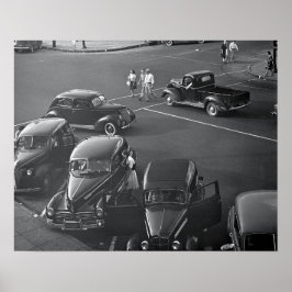 Auto's in het centrum, 1942. Oude foto Poster