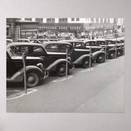 Auto's in Omaha, 1938. Oude foto Poster