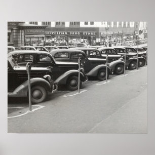 Auto's in Omaha, 1938. Oude foto Poster