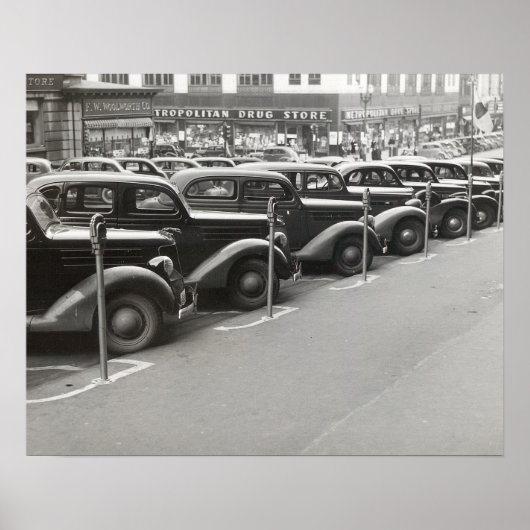 Auto's in Omaha, 1938. Oude foto Poster (Voorkant)