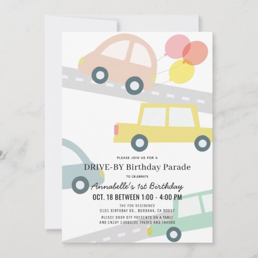 Auto's met ballonnen Roze Meisje Drive-by Verjaard Kaart (Voorkant)