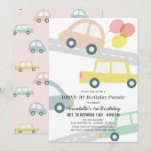 Auto's met ballonnen Roze Meisje Drive-by Verjaard Kaart (Voorkant / Achterkant)