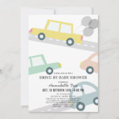 Auto's met Balloons Yellow Drive-by Baby shower Kaart (Voorkant)