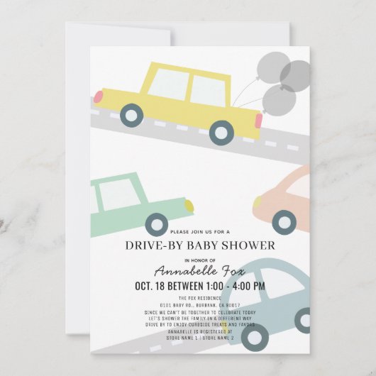 Auto's met Balloons Yellow Drive-by Baby shower Kaart (Voorkant)