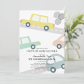 Auto's met Balloons Yellow Drive-by Baby shower Kaart (Staand voorkant)