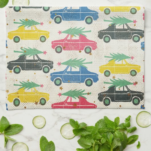 Auto's met bomen op topleetjes met topleetjes theedoek (Gevouwen)