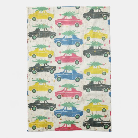 Auto's met bomen op topleetjes met topleetjes theedoek (Verticaal)
