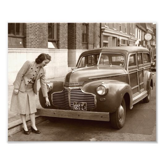 Auto's met WWII's met Wooden Bumper Foto Afdruk (Voorkant)