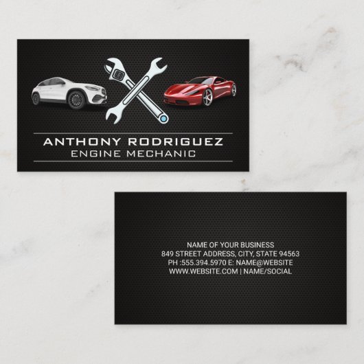 Autos | moersleutels | Mechanische auto reparatie Visitekaartje (Voorkant / Achterkant)
