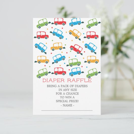 Auto's Oh Boy Baby shower Luier Raffle ticket Kaart (Staand voorkant)