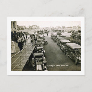 Auto's op een drukke zondag, Long Beach, NY Vintag Briefkaart