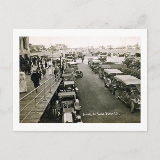 Auto's op een drukke zondag, Long Beach, NY Vintag Briefkaart (Voorkant)