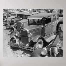 Auto's op Main Street, 1941. Oude foto Poster