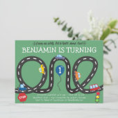 Auto's op Wegen 1e Verjaardag Uitnodiging (Staand voorkant)