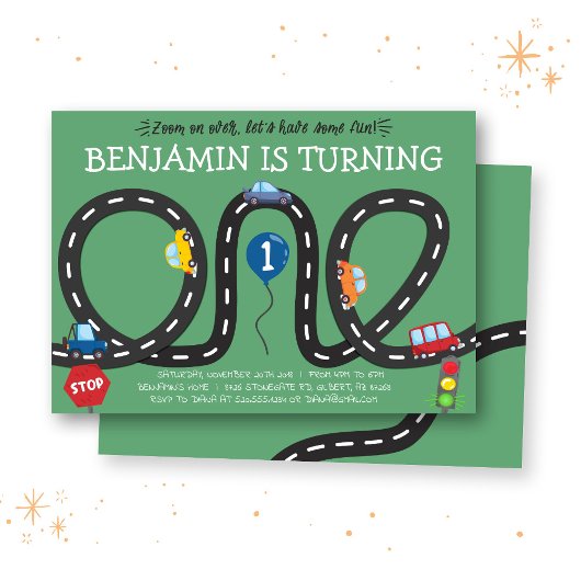 Auto's op Wegen 1e Verjaardag Uitnodiging