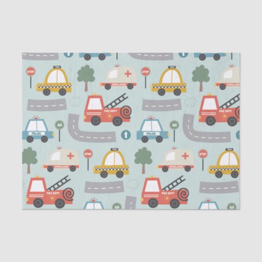 Auto's Patroon kids Tissuepapier (Voorkant)