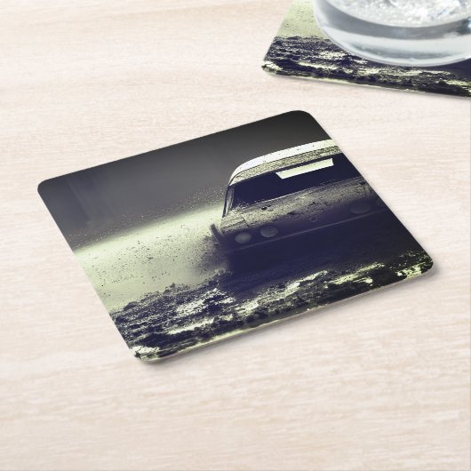 Auto's rijden in modder kartonnen onderzetters (Schuin)