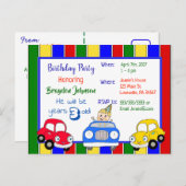 Auto's Rood Blauw Groene Jongen Verjaardag Uitnodi Uitnodiging Briefkaart (Voorkant / Achterkant)