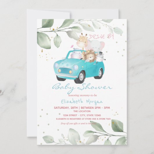 Auto's Stippen Florence drive by Baby shower Kaart (Voorkant)
