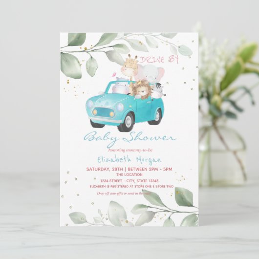 Auto's Stippen Florence drive by Baby shower Kaart (Staand voorkant)
