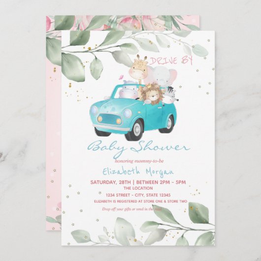 Auto's Stippen Florence drive by Baby shower Kaart (Voorkant / Achterkant)
