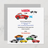 Auto's thema eerste verjaardagsfeestuitnodiging save the date (Voorkant / Achterkant)