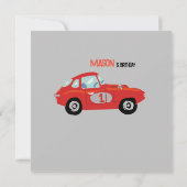 Auto's thema eerste verjaardagsfeestuitnodiging save the date (Achterkant)