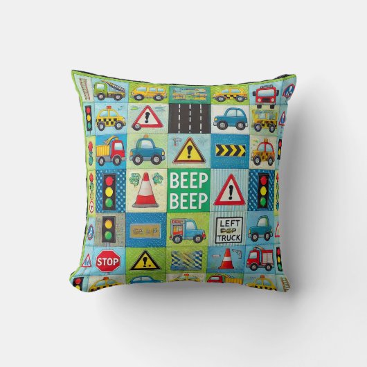 🚗🚚 Auto's & Trucks Kinderen Patroon Cozy Decor C Kussen (Voorkant)