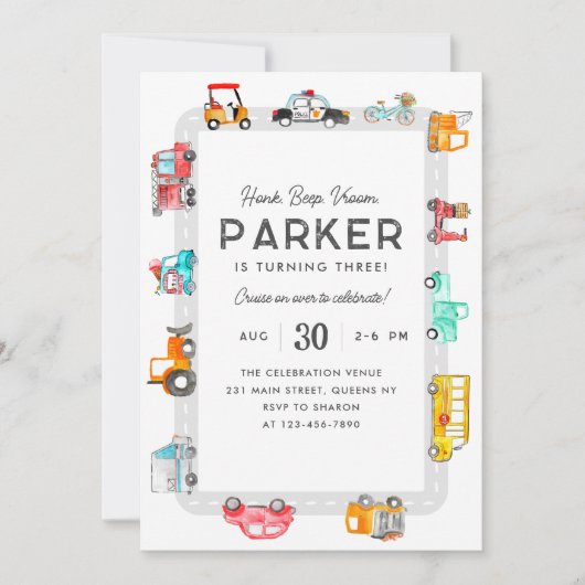 Auto's Trucks Street Kinder Vervoer Verjaardag Kaart (Voorkant)