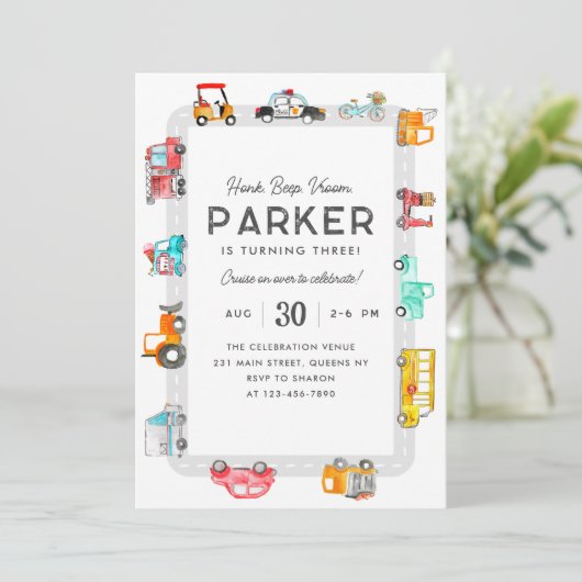 Auto's Trucks Street Kinder Vervoer Verjaardag Kaart (Staand voorkant)