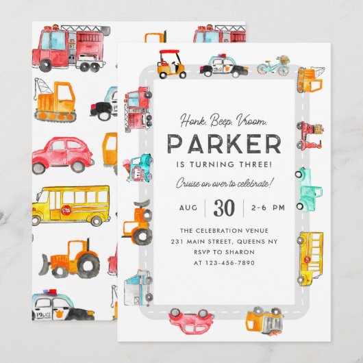 Auto's Trucks Street Kinder Vervoer Verjaardag Kaart (Voorkant / Achterkant)