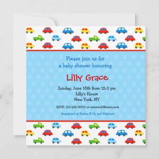 Auto's Truys Baby Shower-uitvindingen Kaart (Voorkant)