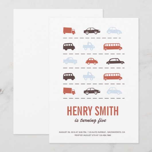 Auto's verjaardag Uitnodiging (Voorkant / Achterkant)