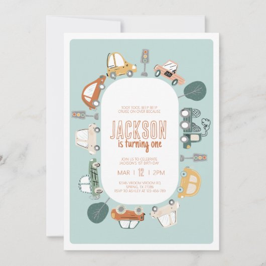 Auto's Verjaardagsfeest Uitnodiging (Voorkant)