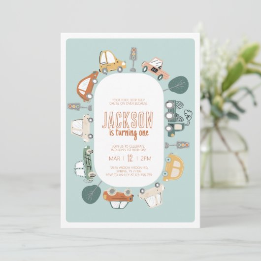 Auto's Verjaardagsfeest Uitnodiging (Staand voorkant)