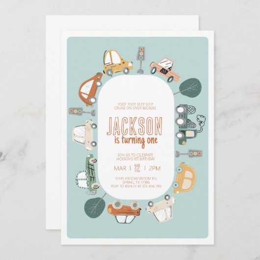 Auto's Verjaardagsfeest Uitnodiging (Voorkant / Achterkant)