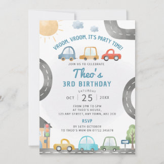 Auto's Verjaardagsfeest Uitnodiging Vervoer Thema