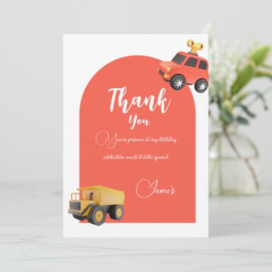 Auto's verjaardagsfeestje bedankkaart (Staand voorkant)