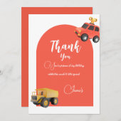 Auto's verjaardagsfeestje bedankkaart (Voorkant / Achterkant)
