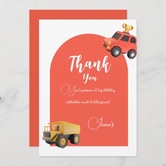 Auto's verjaardagsfeestje bedankkaart (Voorkant / Achterkant)