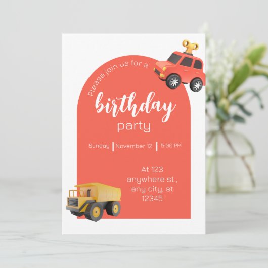 Auto's verjaardagsfeestje kaart (Staand voorkant)