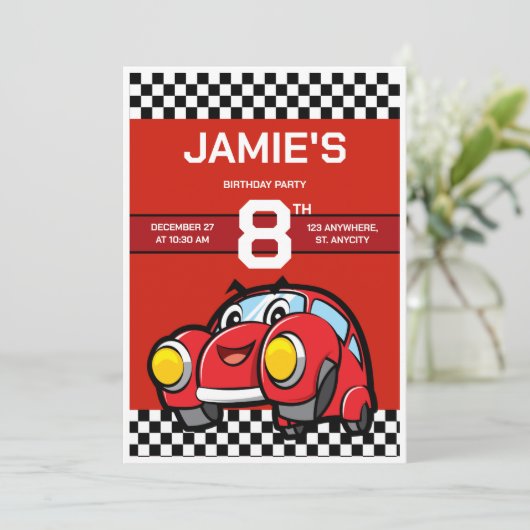 auto's verjaardagsuitnodiging kaart (Staand voorkant)