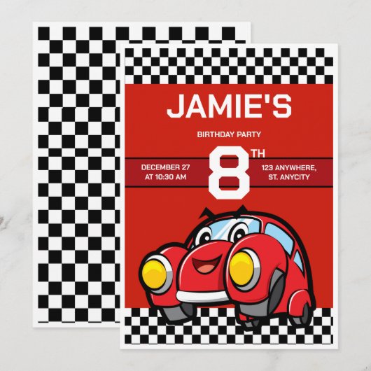 auto's verjaardagsuitnodiging kaart (Voorkant / Achterkant)